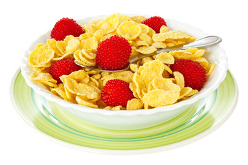Bowl of corn flakes with berries