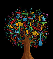 Abstract musical tree made with instruments © Cienpies Design