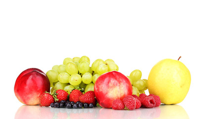 Mix of ripe sweet fruits and berries isolated on white