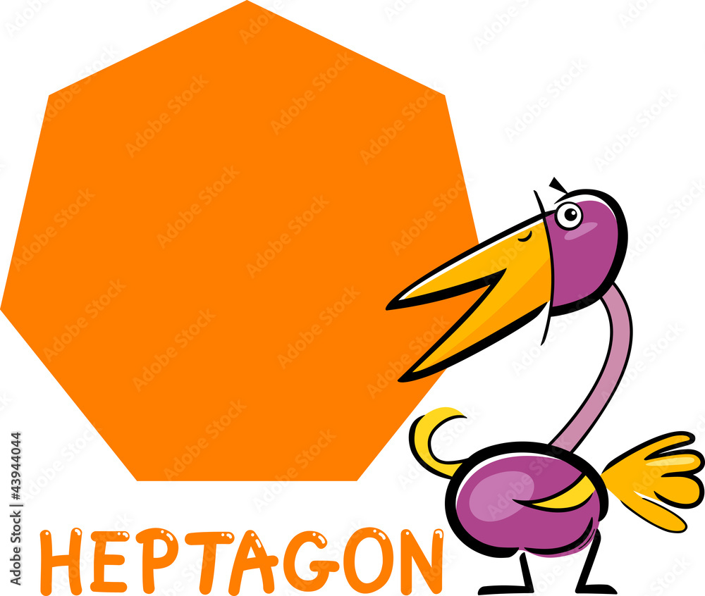 Sticker heptagon shape with cartoon bird