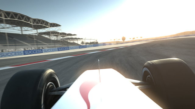 F1 Race Car On Desert Circuit - Driver's POV