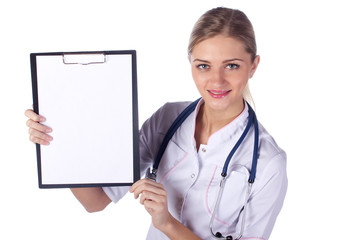 Portrait of girl doctor with folder