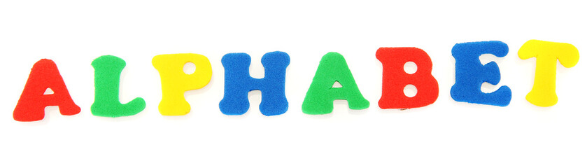 Inscription Alphabet of English letters, isolated on white