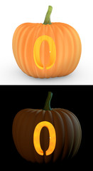 Number 0 carved on pumpkin jack lantern