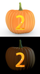 Number 2 carved on pumpkin jack lantern