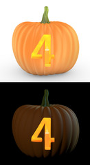 Number 4 carved on pumpkin jack lantern