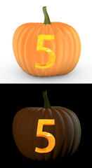 Number 5 carved on pumpkin jack lantern