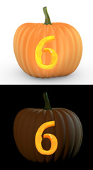Number 6 carved on pumpkin jack lantern