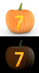 Number 7 carved on pumpkin jack lantern