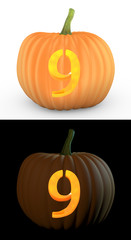 Number 0 carved on pumpkin jack lantern