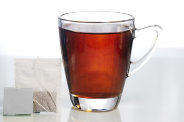 a glass of tea with teabag