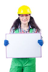 Woman builder with blank board