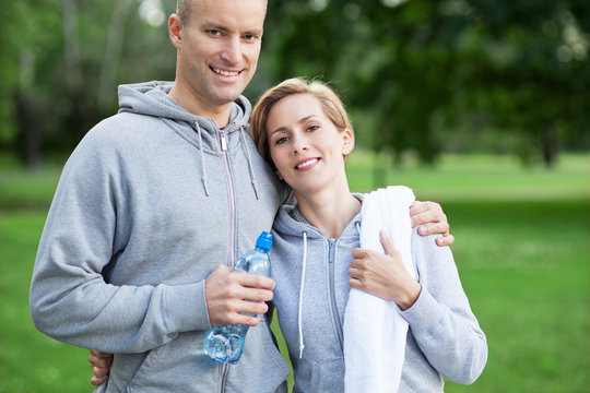 Couple taking a break from exercises