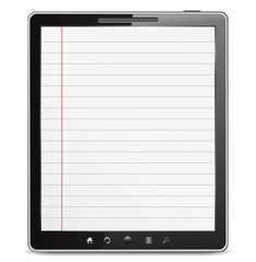 Tablet computer with lined paper on the screen