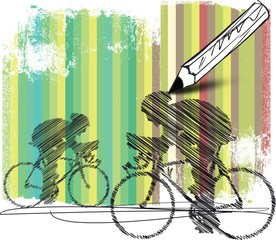 Plakat abstract bikers with colorful background. vector illustration