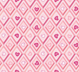 seamless pattern with heards in lilac and pink diamons
