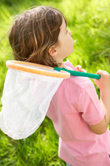 Young Boy In Field With Insect Net