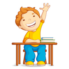 vector illustration of school boy sitting on table