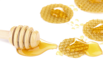 Honeycomb and honey isolated on white