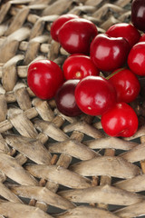 Cherry on the wicker cradle close-up