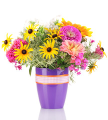 Beautiful bouquet of bright flowers isolated on white
