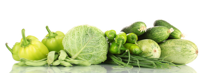 fresh green vegetables isolated on white