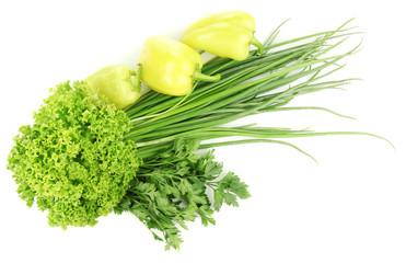 fresh green vegetables isolated on white