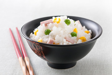 Rice with peas, sweet corn and ham