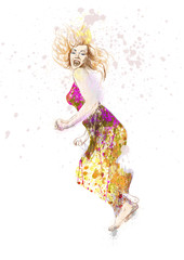 hand-drawn picture jumping beauty