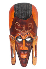 African hand carved wooden warrior Maasai mask isolated