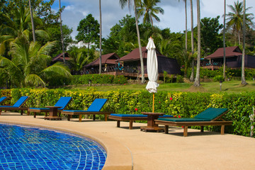 Luxurious swimming pool in a tropical garden