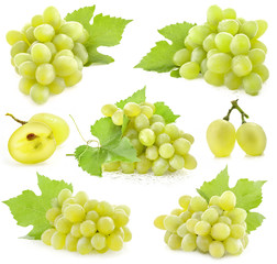 Collection of grapes with leaves, Isolated on white background