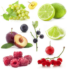 Collection of berry and fruit isolated on white background