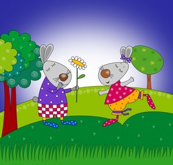 Obraz premium Happy birthday. Cartoon characters.