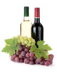 Two wine bottles and grapes