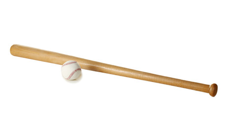 baseball ball and bat isolated on white