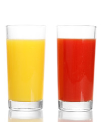 Tropical juices in glasses isolated on white