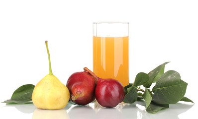Pear juice with pears isolated on white