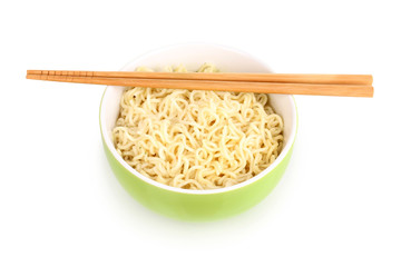 asian noodles in bowl isolated on white