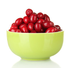 fresh cornel berries in bowl isolated on white