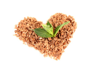 the heart of the chocolate crumb and mint isolated on white