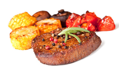 Delicious beef steak, isolated on white background