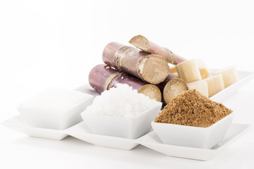 Various kinds of sugar on white background