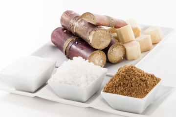 Various kinds of sugar on white background