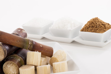 Various kinds of sugar on white background