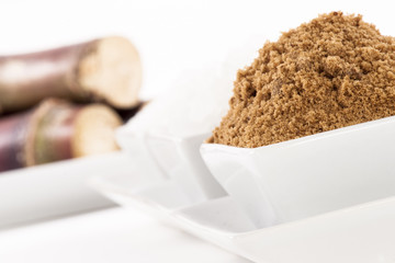 Various kinds of sugar on white background