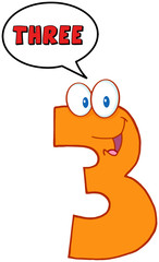 Number Three Cartoon Character With Speech Bubble