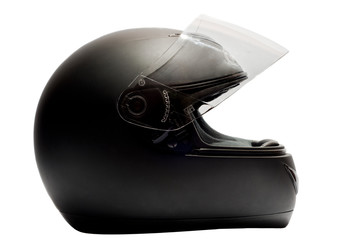 black motorcycle helmet isolated white background