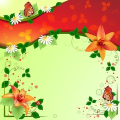 Background with beautiful flowers and butterflies