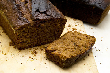 Baked gingerbread with fissured brown crust